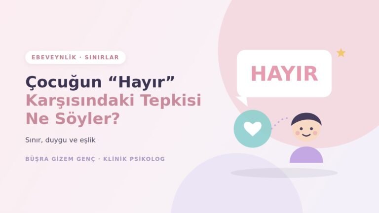 "Hayır" yazan konuşma balonu ve çocuk ile sınır ve duygu illüstrasyonu