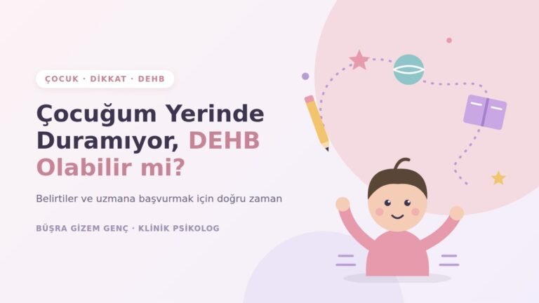 Çocuklarda DEHB belirtileri: dikkati dağılan, hareketli bir çocuk illüstrasyonu