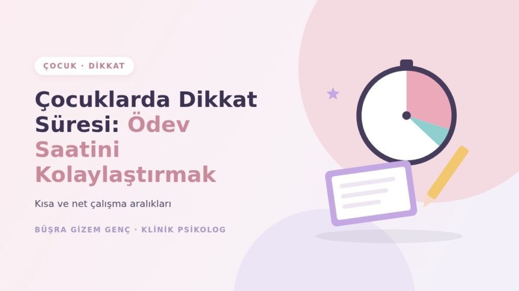 Zamanlayıcı, defter ve kalem ile çocuklarda dikkat süresi ve ödev illüstrasyonu