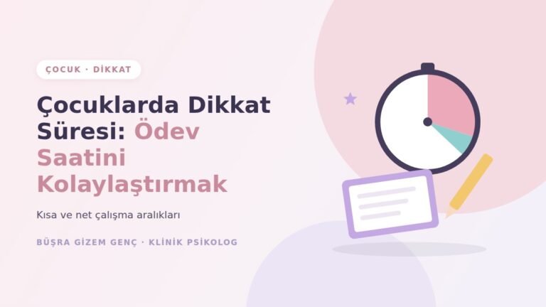 Zamanlayıcı, defter ve kalem ile çocuklarda dikkat süresi ve ödev illüstrasyonu