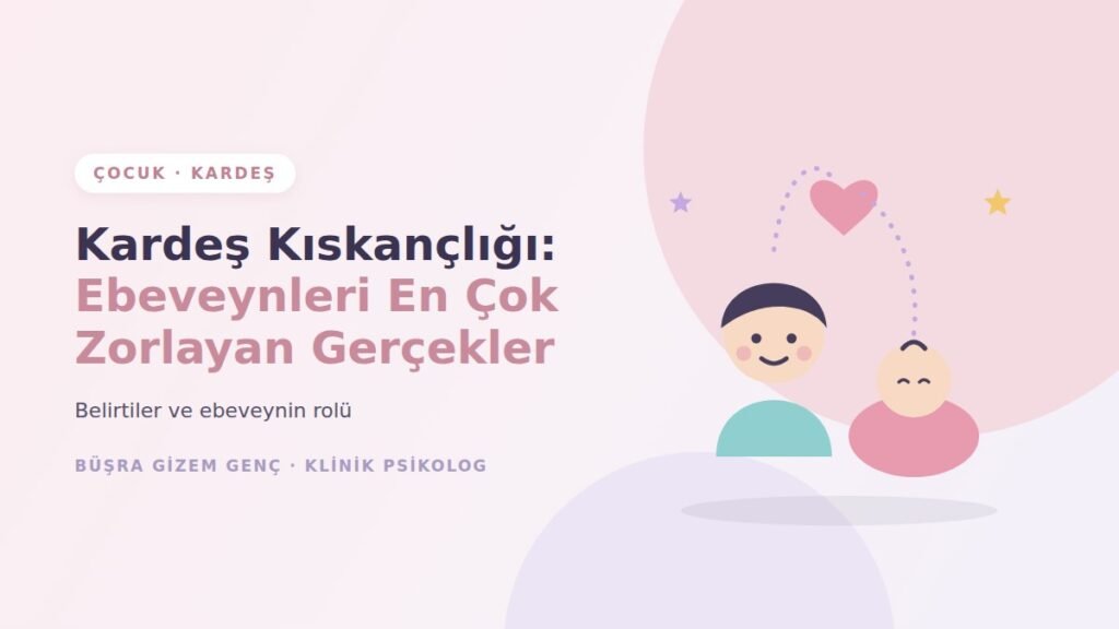 Büyük çocuk ve bebek kardeş arasında kalp ile kardeş kıskançlığı illüstrasyonu