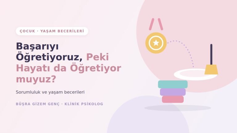 Madalya, katlanmış kıyafetler ve tabak ile çocuklarda yaşam becerileri illüstrasyonu