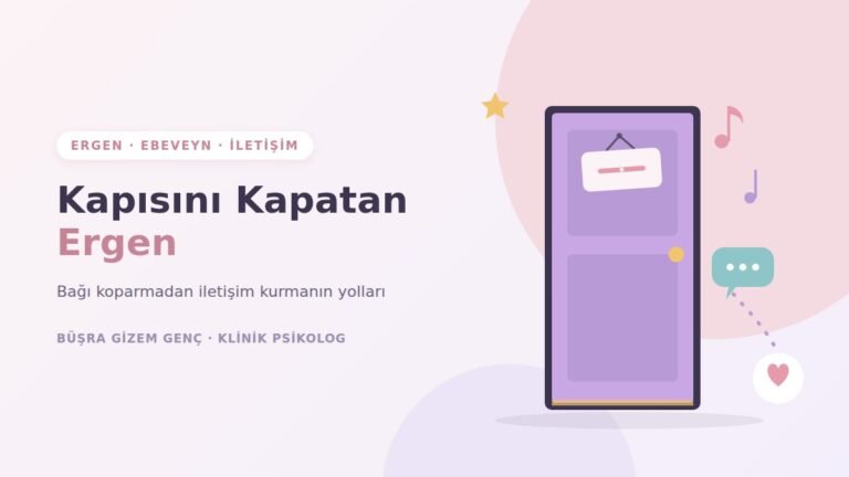 Kapısını kapatan ergen: kapalı bir oda kapısı, konuşma balonu ve kalp illüstrasyonu