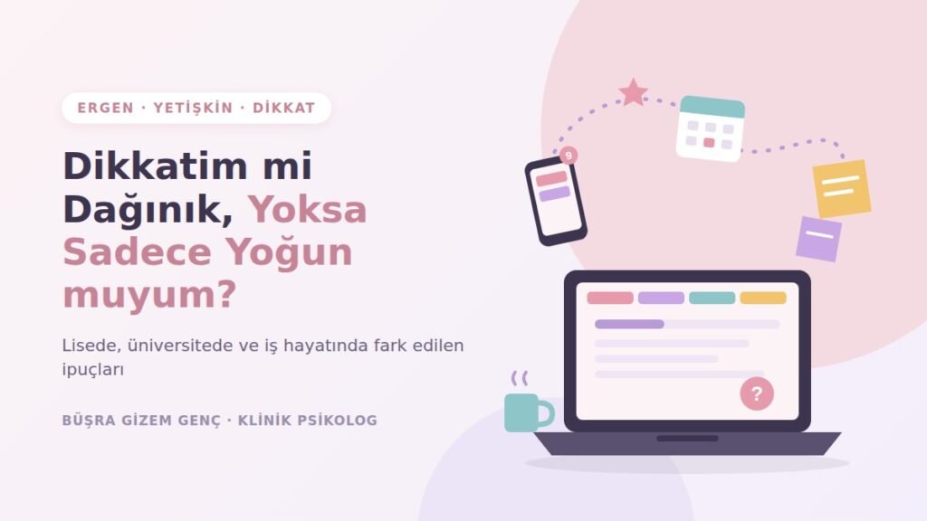 Ergen ve yetişkinlerde dikkat eksikliği: dizüstü bilgisayar, telefon bildirimleri ve yapışkan notlar illüstrasyonu