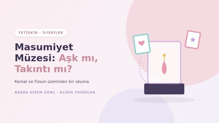 Vitrin içinde küpe ve çerçeveli hatıralar ile Masumiyet Müzesi illüstrasyonu