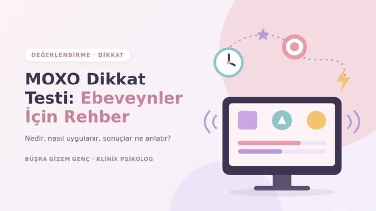 MOXO dikkat testi: bilgisayar ekranında uyaranlar ve çeldiriciler illüstrasyonu