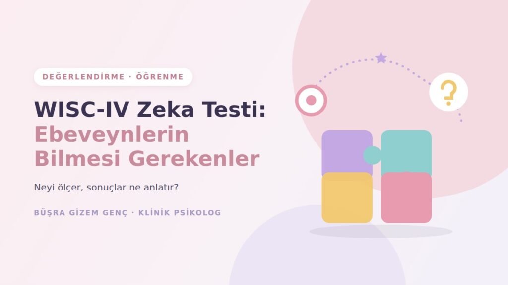 WISC-IV zeka testi: renkli bloklar ve bilişsel alanlar illüstrasyonu